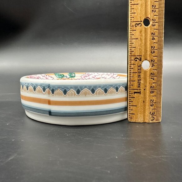 Vintage Soap Dish Floral Round Ceramic 1990s Flowers Bathroom Kitchen Decor - Picture 9 of 9